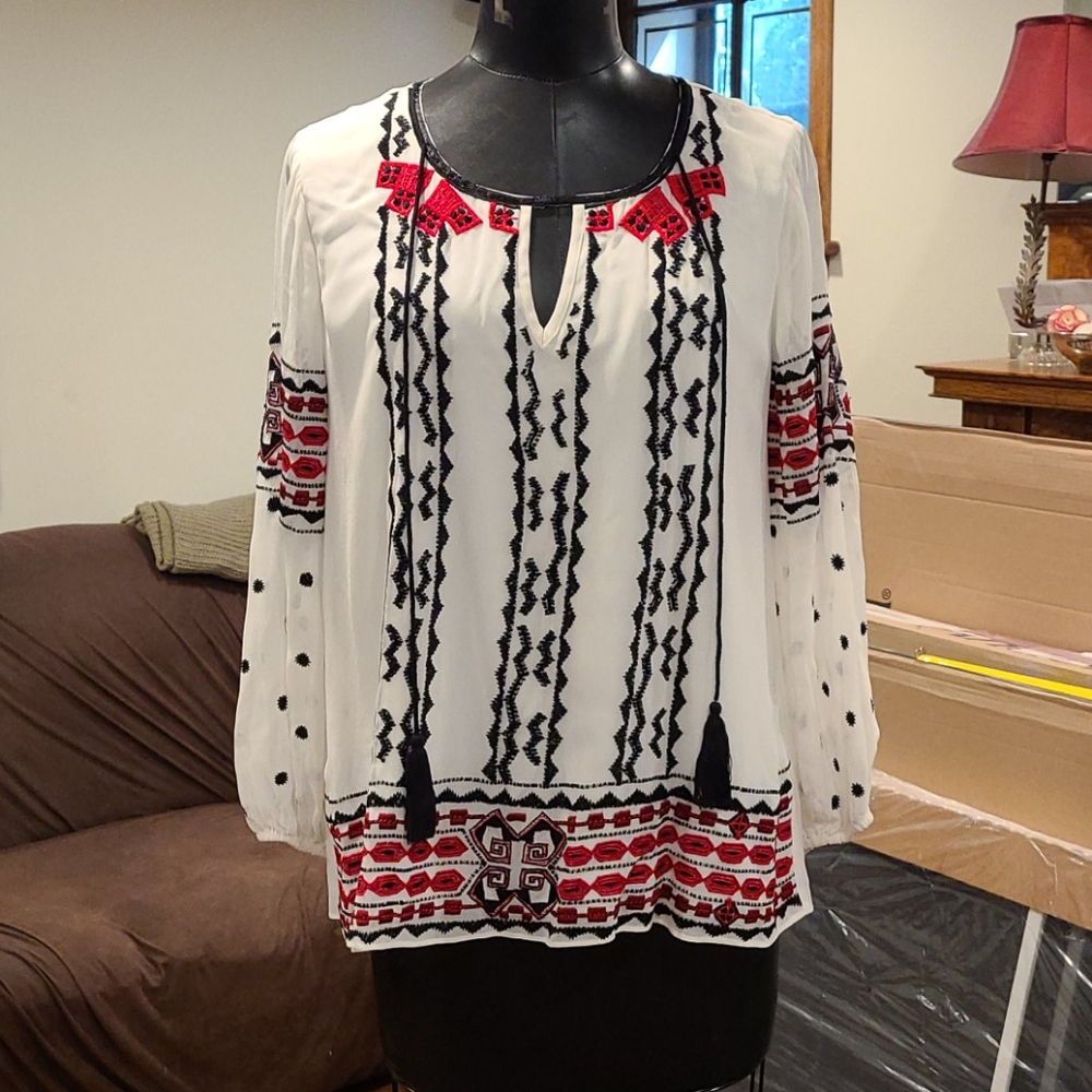 Incredible embroidered georgette peasant top